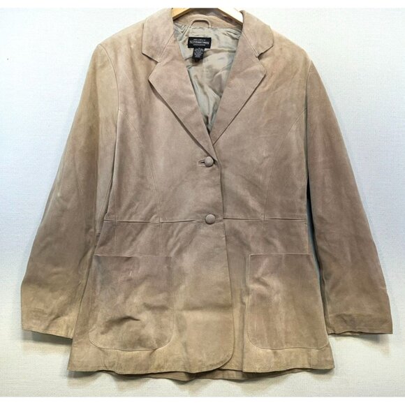 Vintage J. Peterman Womens Leather Blazer Jacket Size 12 Beige Tan 100% Leather - Picture 3 of 13